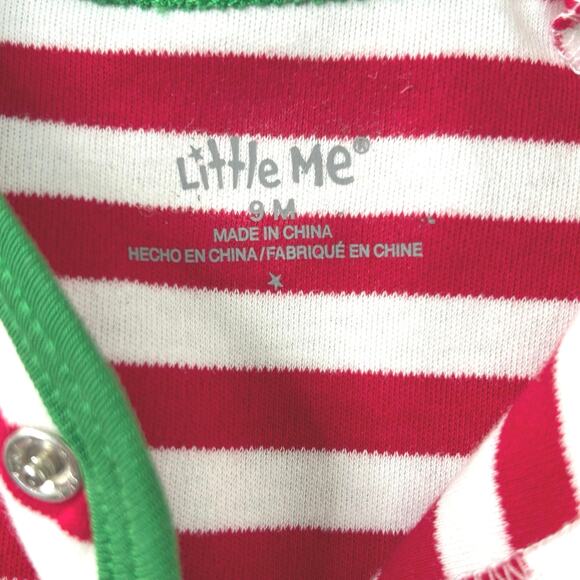 Little Me One Piece Footie Bodysuit in Reindeer Christmas Red Stripes - Picture 3 of 4
